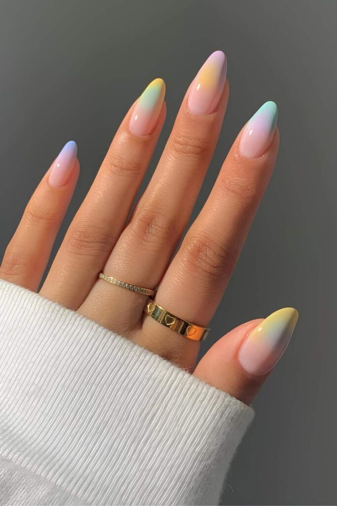 Colorful pastel nails with aura effect