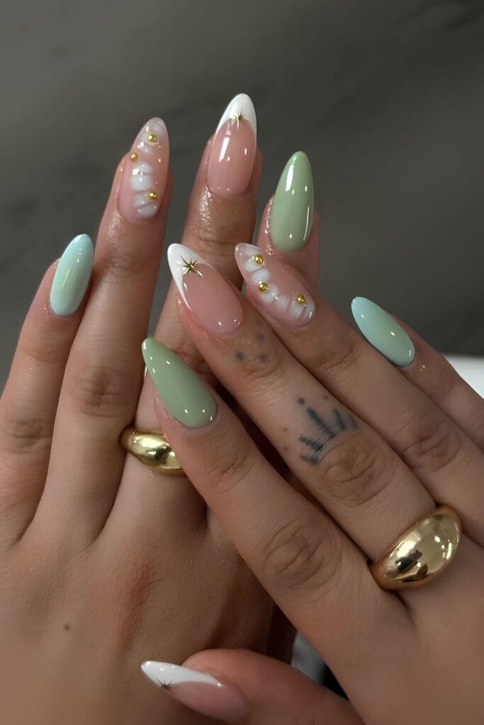 Green mix and match nail design