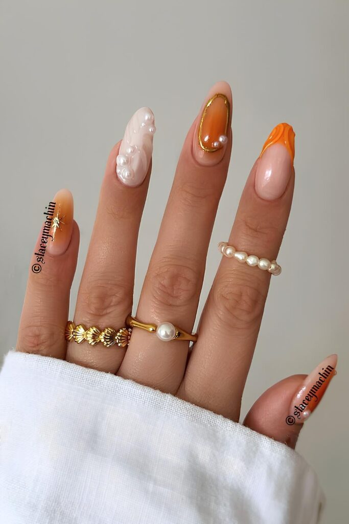 Mix and match orange nails
