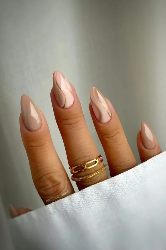 Mocha nails with swirly art