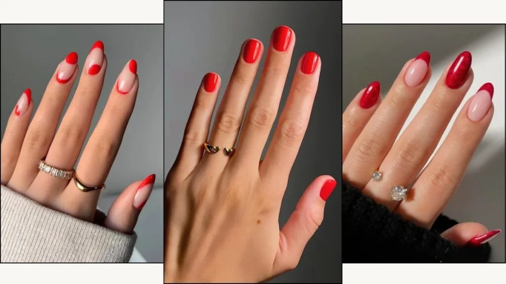 A collage of red nails