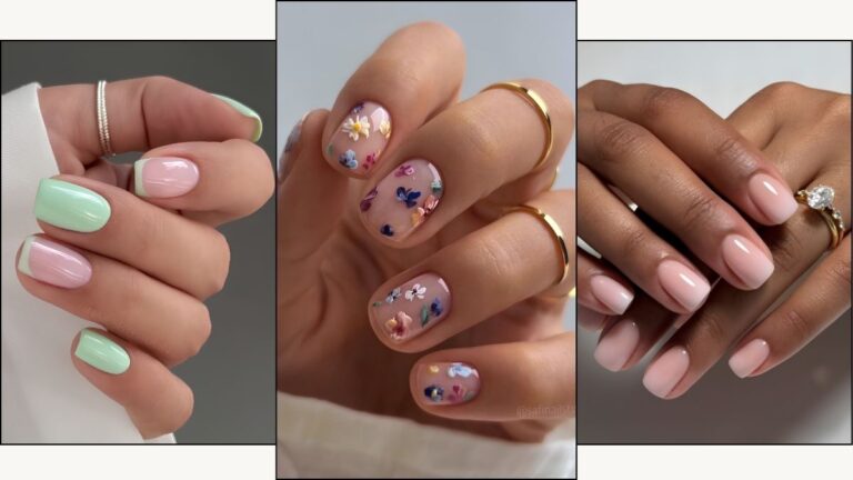 A collage of short April nail designs
