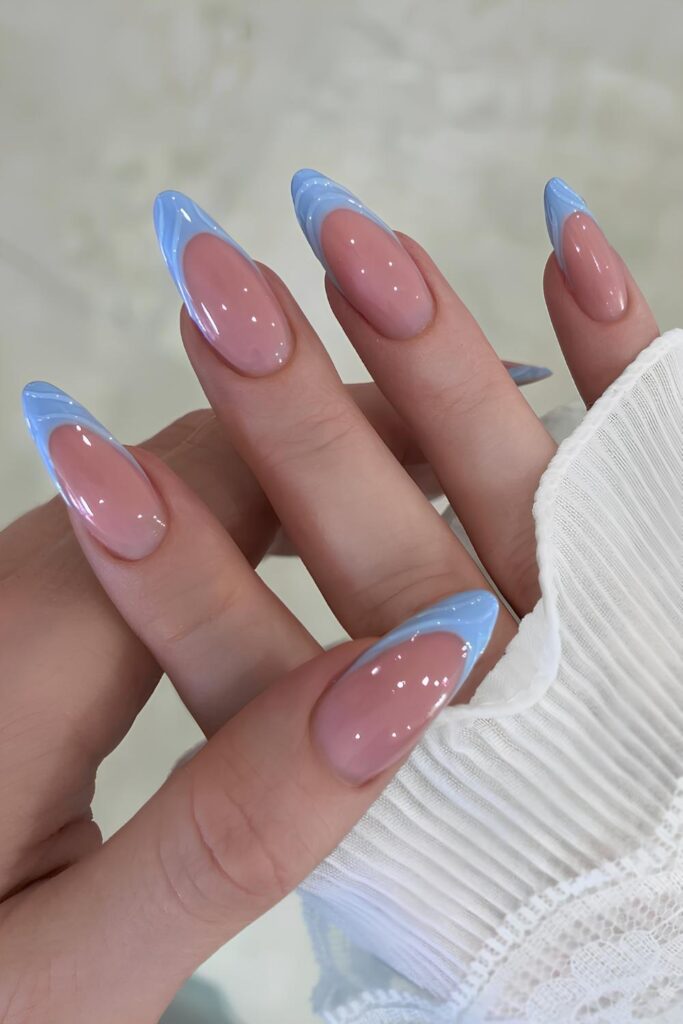 Textured blue French tip nails