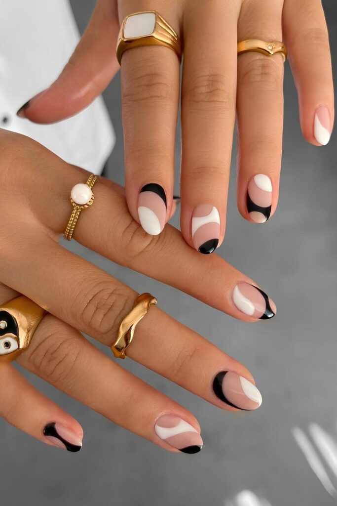Black and white nails with negative space