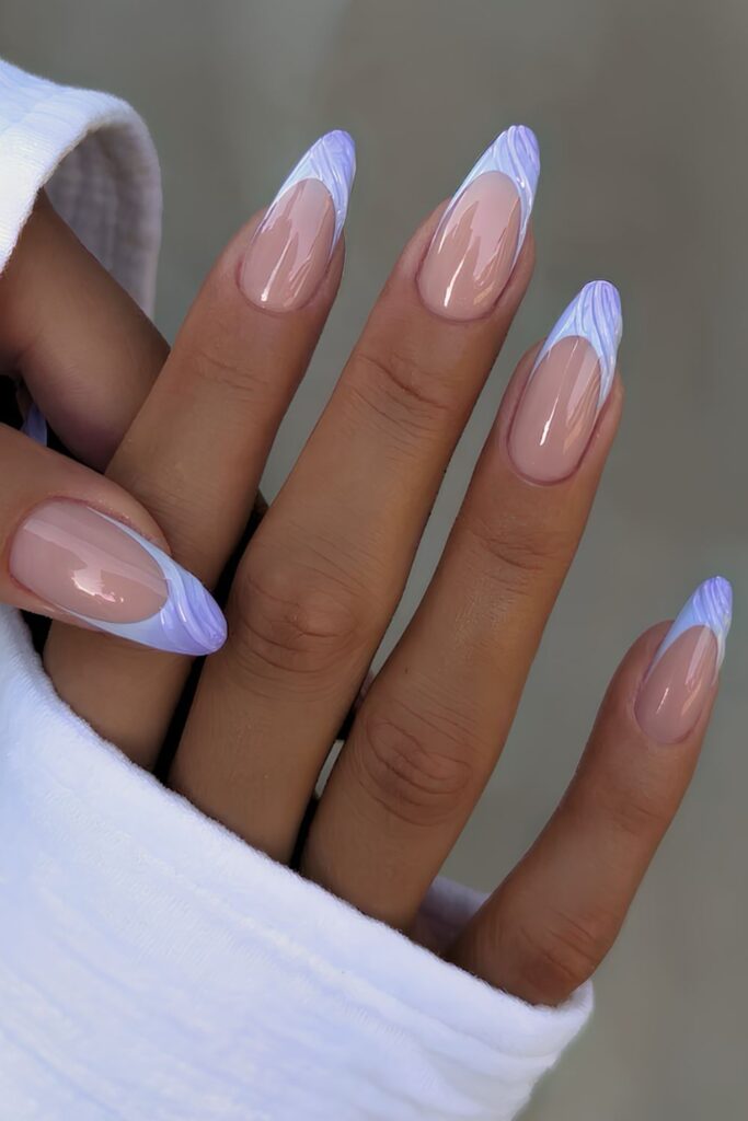 Blue and purple ombre mani with textured tips