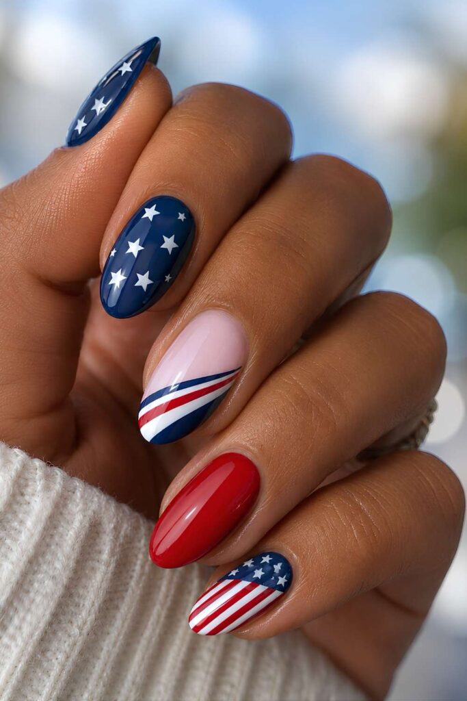 Blue, red and white Memorial Day nails