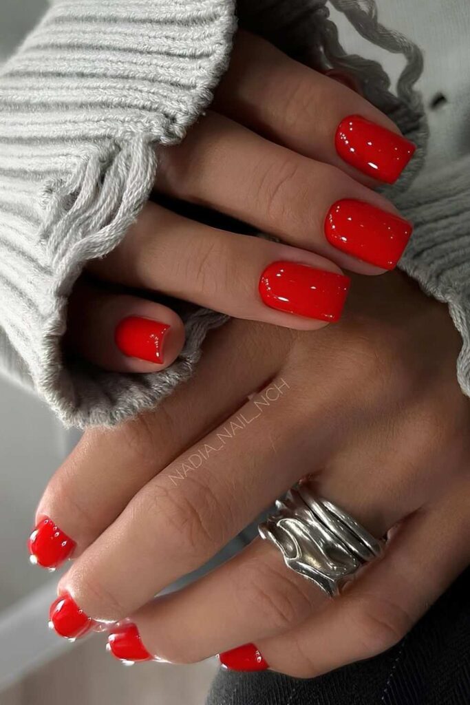 Bright red square nails