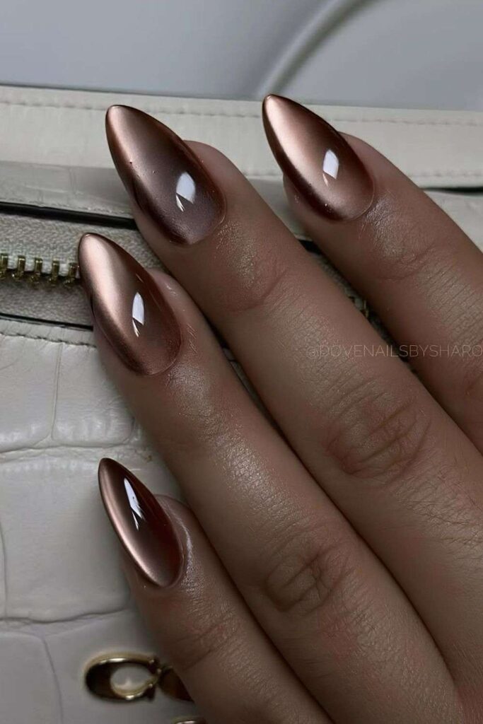Brown cat-eye nails