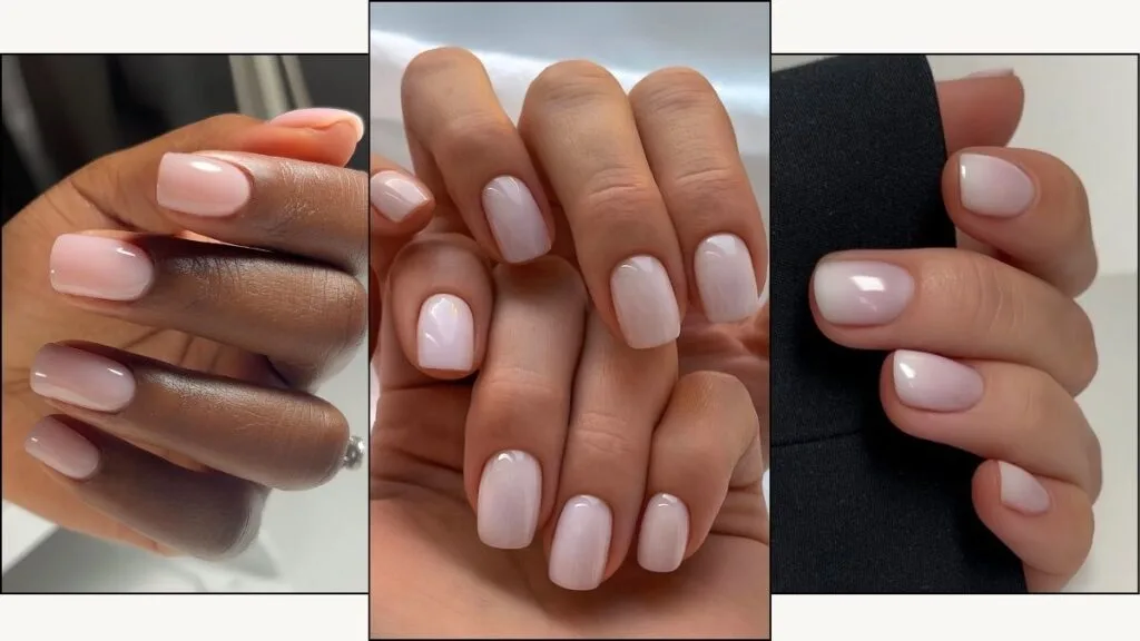 A collage of clean girl nail designs