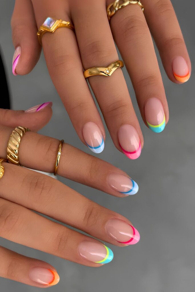 French tip nails in bright colors