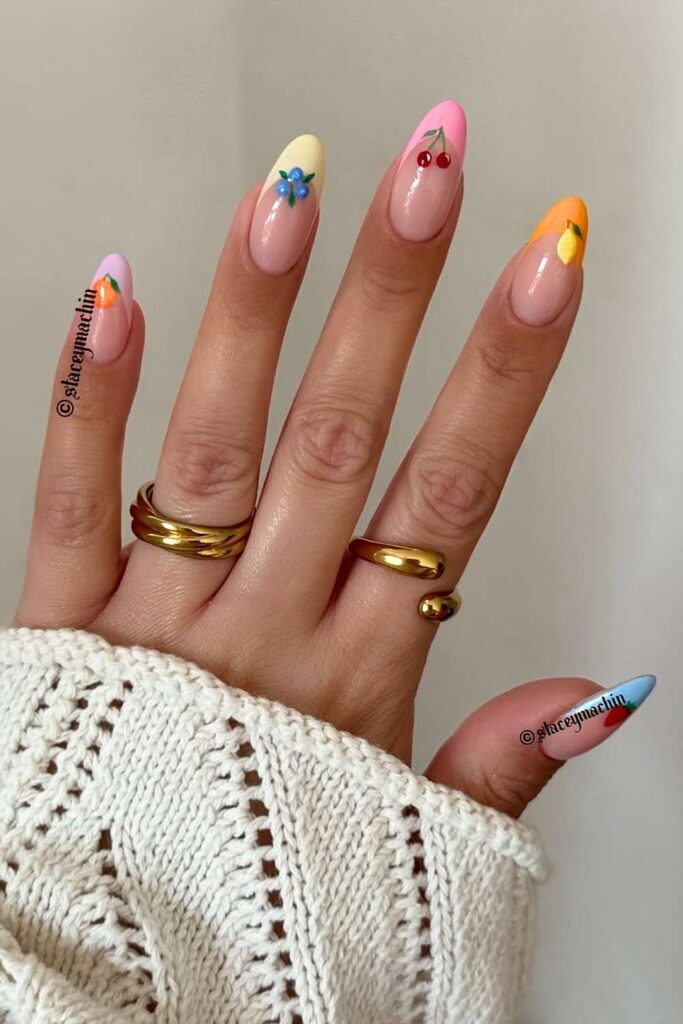 Fruity French tip nails in different colors