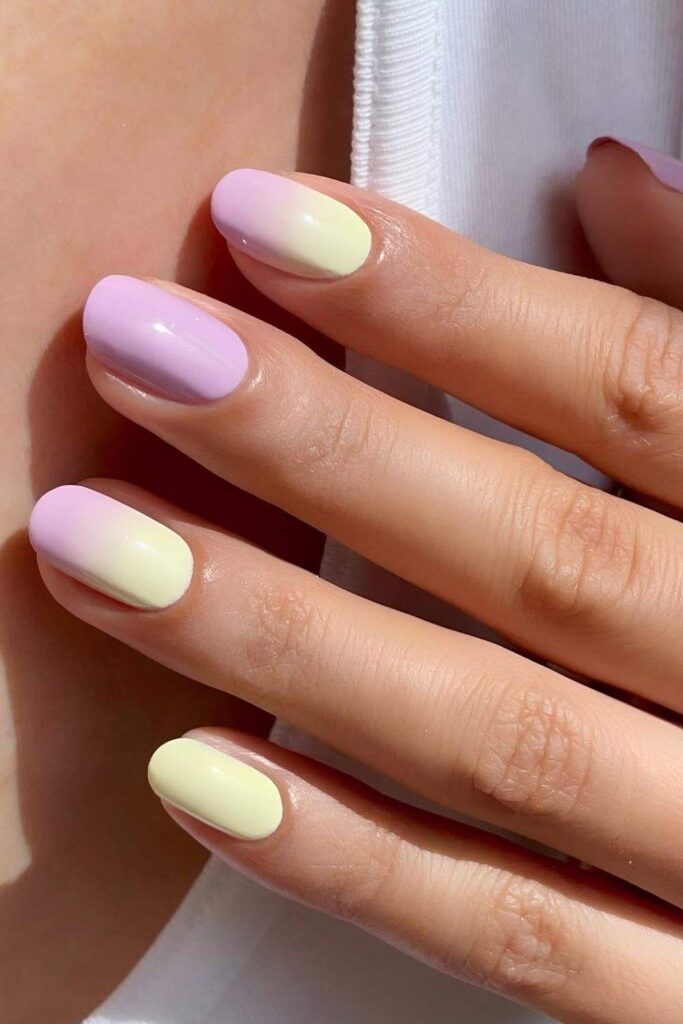 Lilac and yellow ombre nails