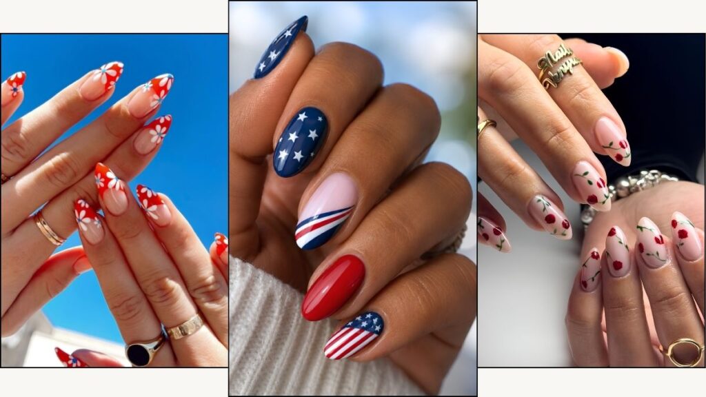A collage of Memorial Day nail designs