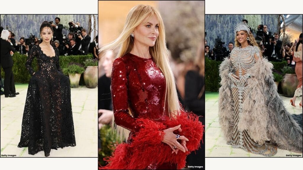 A collage of Met Gala outfits