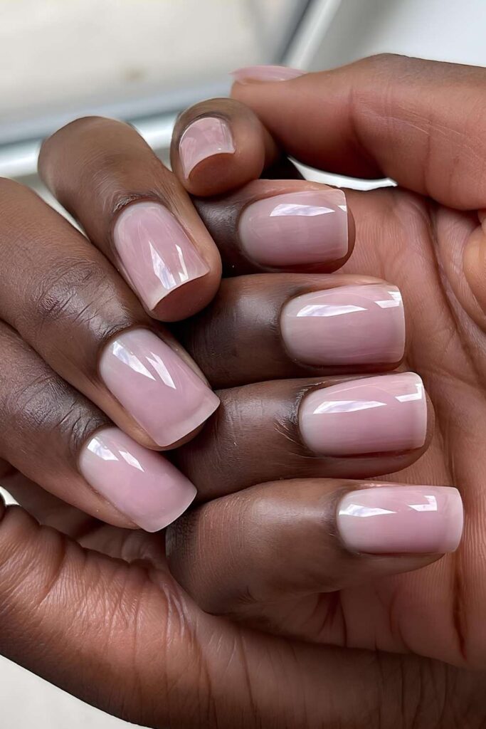 Milky pink glossy nails