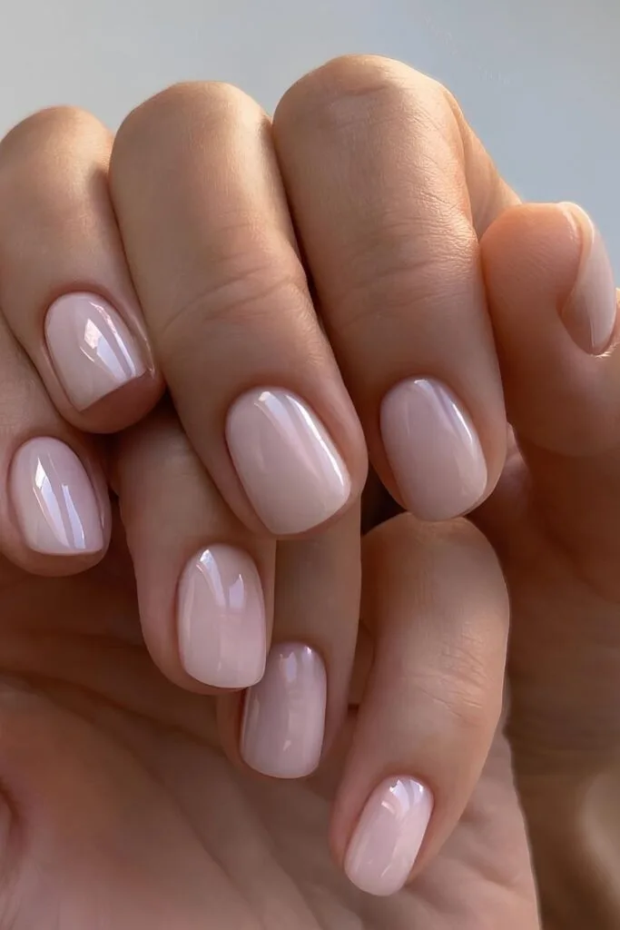 Milky pink short nails