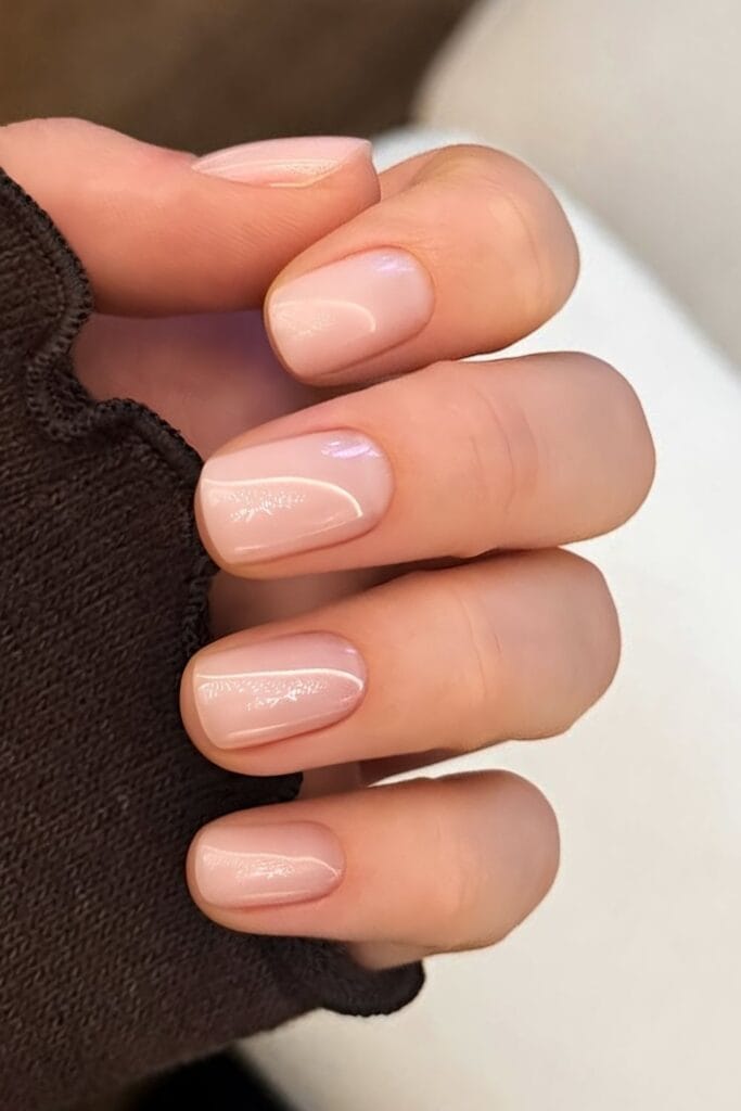 Milky white nails with line art