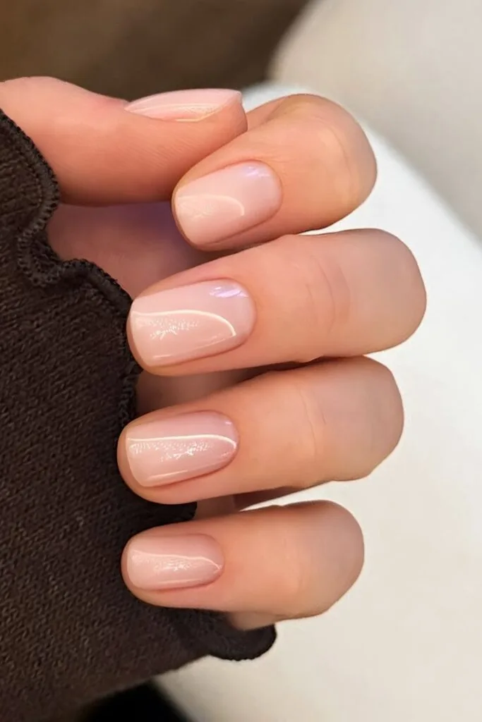 Milky white nails with line art