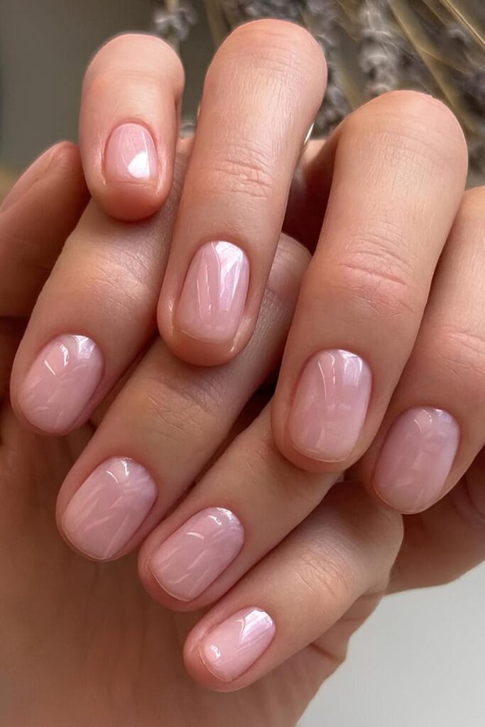 Natural short nails with watery effect