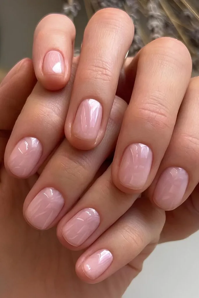 Natural short nails with watery effect