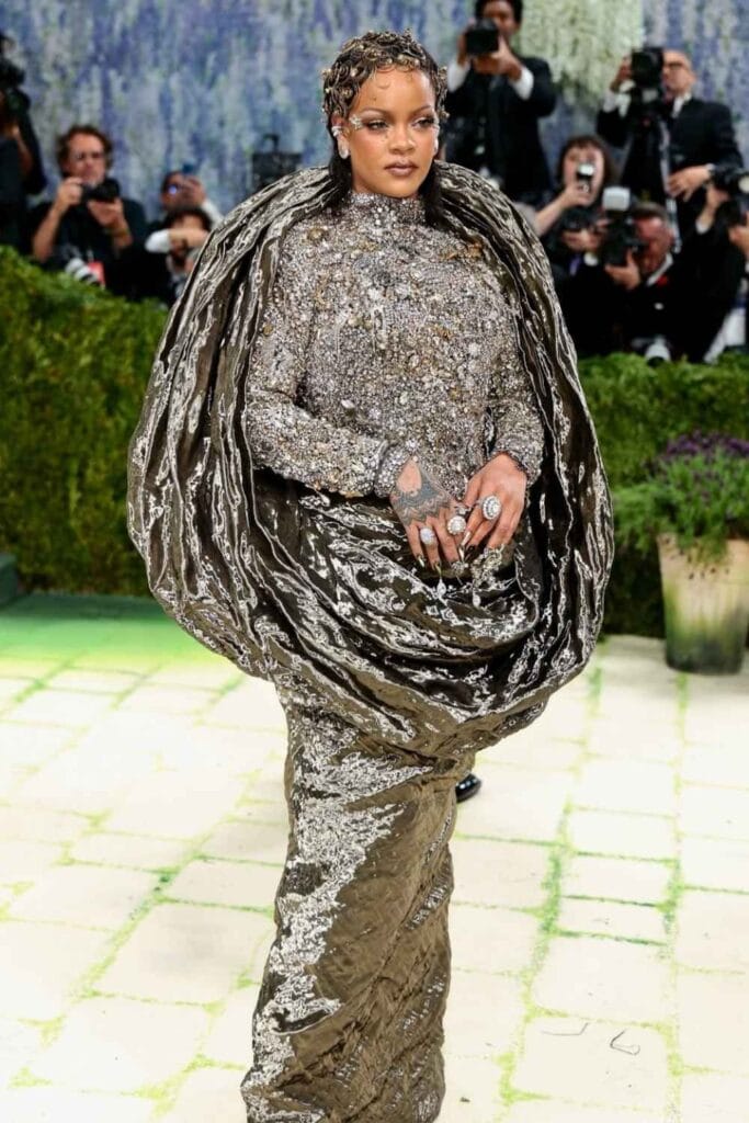 Rihanna at Met Gala in a metallic Maison Margiela look