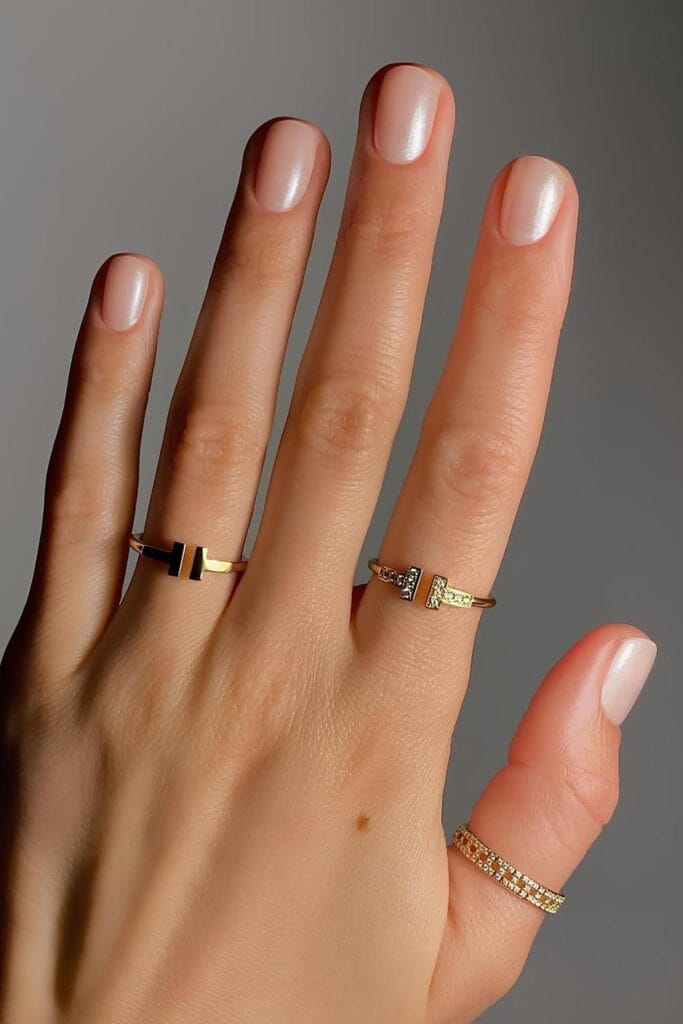 Short white pearlescent nails