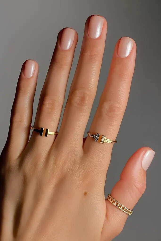 Short white pearlescent nails
