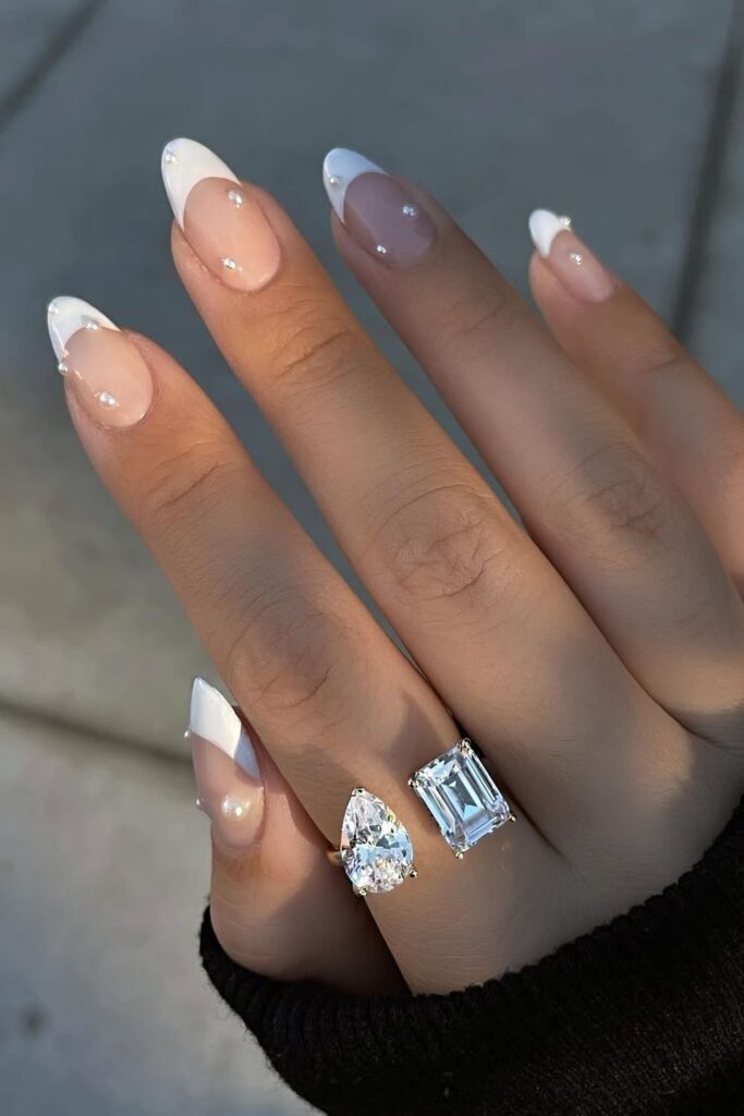 White French nails with pearls