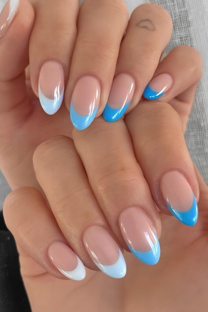 Blue gradient French nails