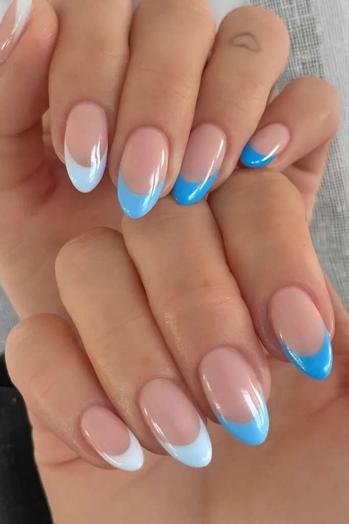 Blue gradient French nails