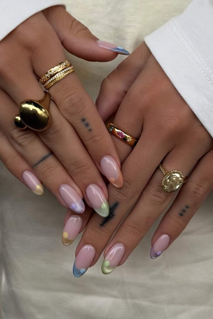 Colorful cat-eye French mani