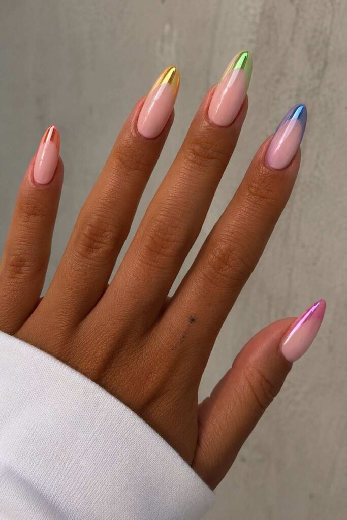 Colorful chrome French tip nails