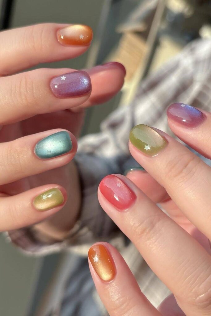 Colorful jelly nails with glass effect