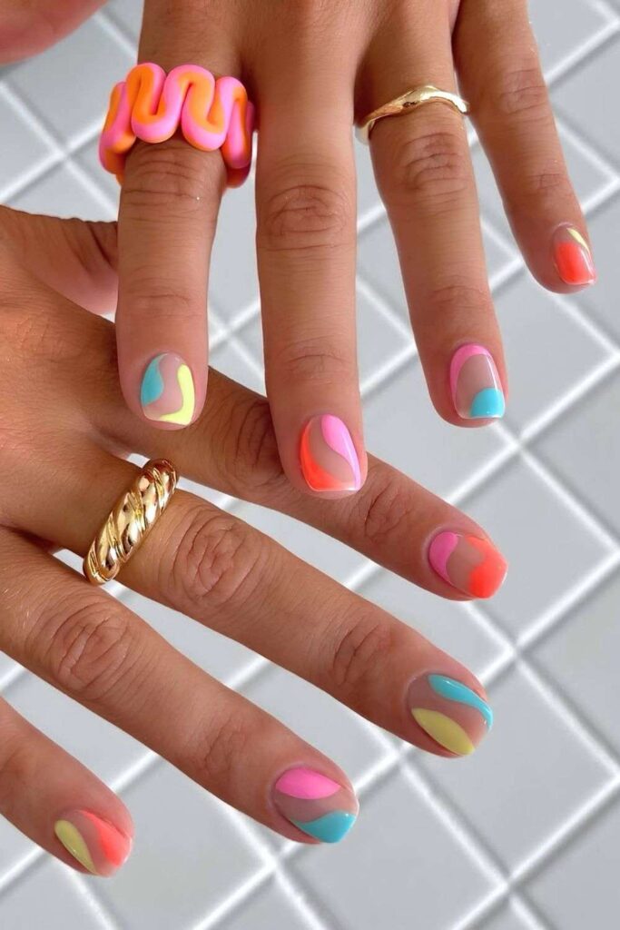 Colorful nails with negative space