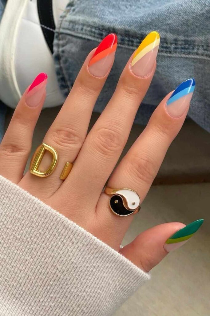 Colorful side French nails