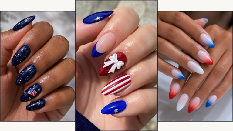 A collage of Fourth of July nail designs