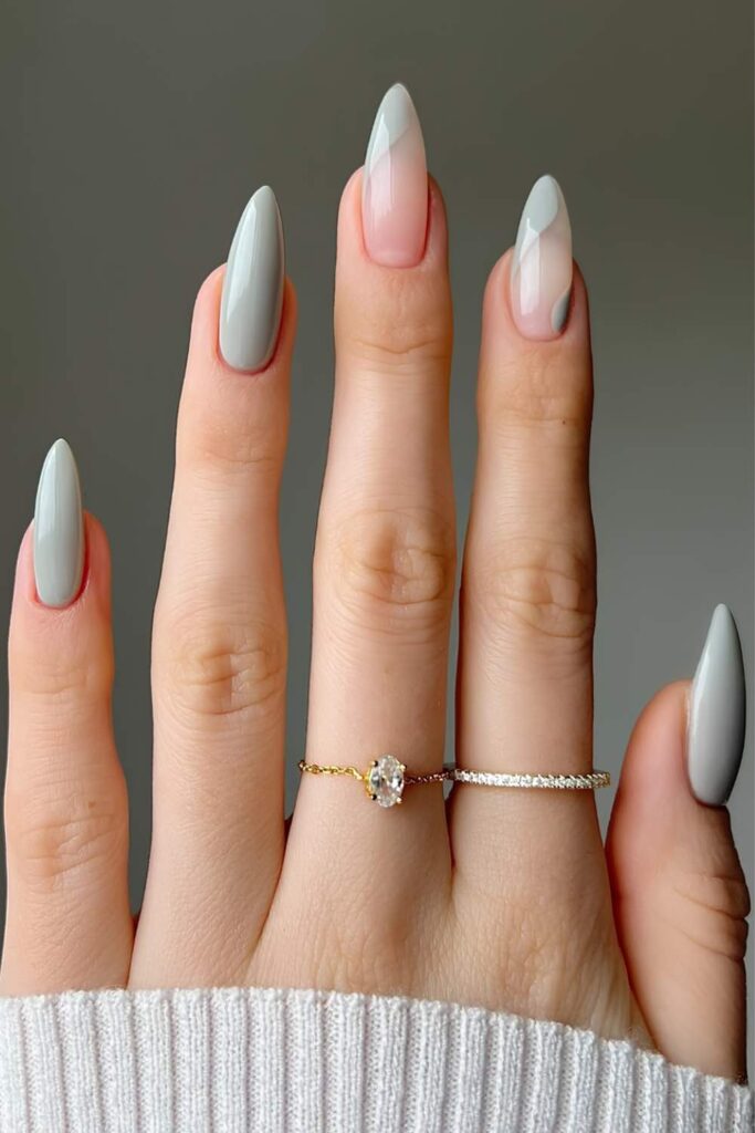 Light gray nails with negative space
