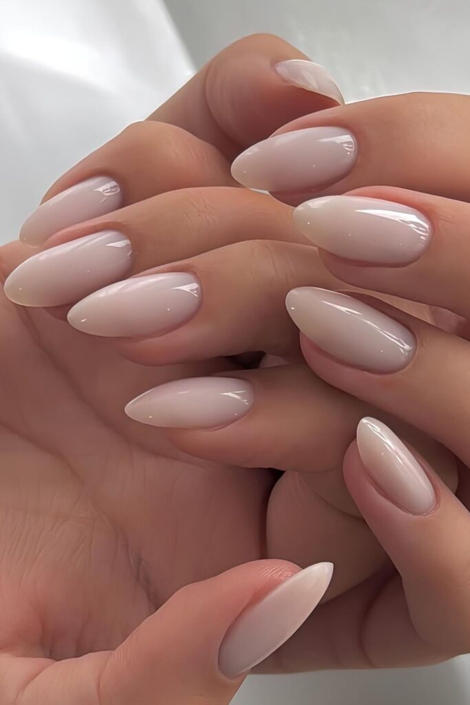 Milky almond nails