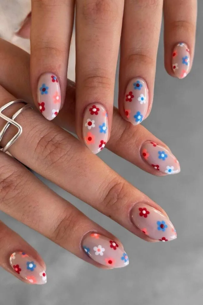 Milky nails with tiny colorful florals