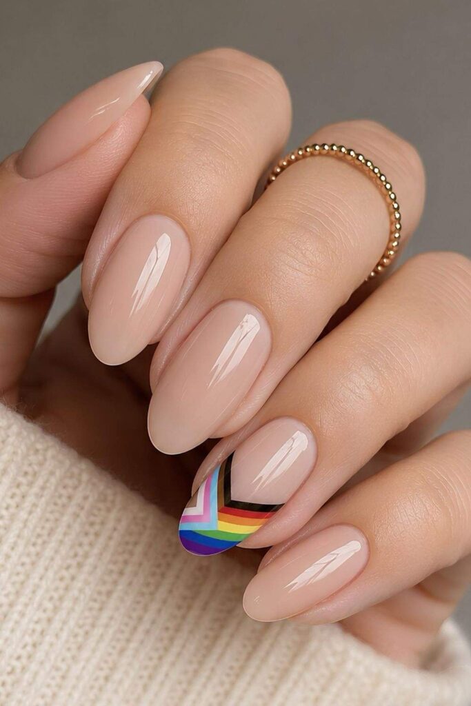 Neutral mani with Progress flag accent