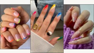 A collage of Pride nail designs