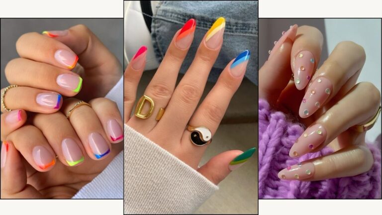 A collage of Pride nail designs