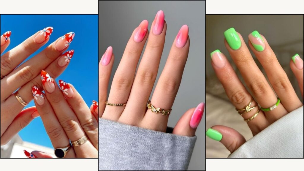 A collage of summer nail designs