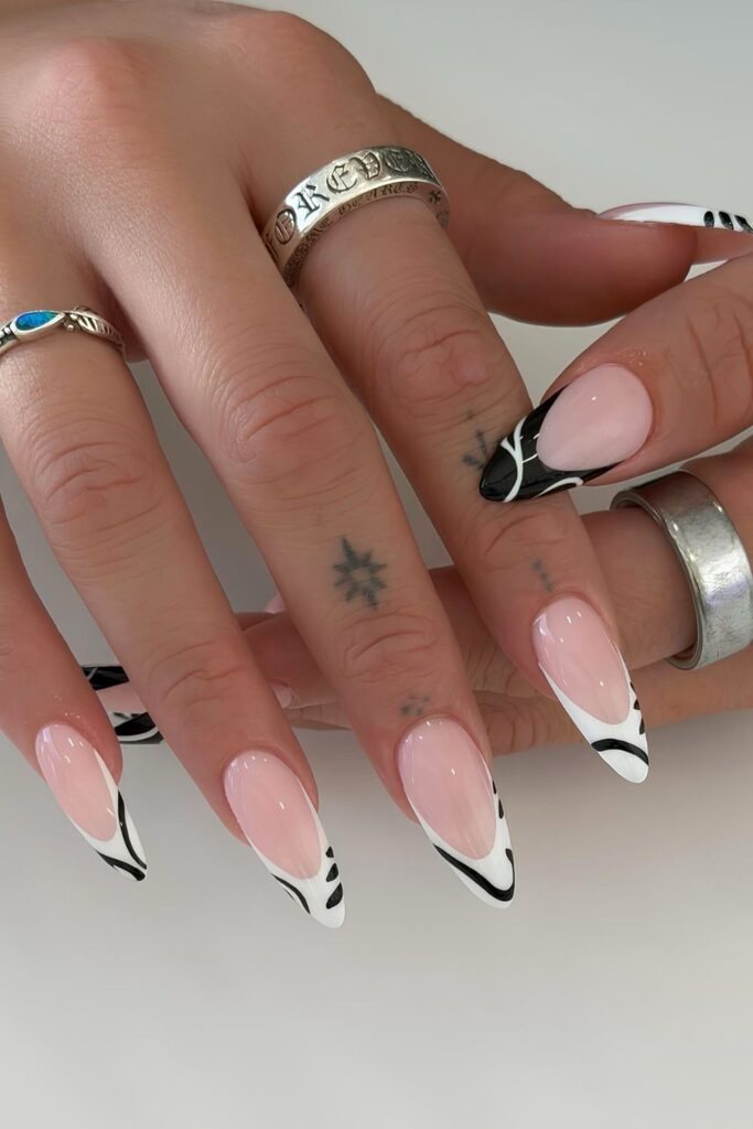 Black and white French nails