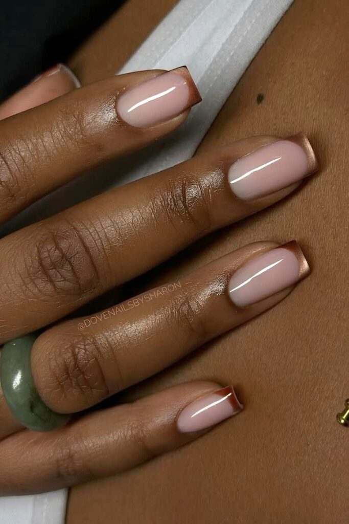 Brown cat-eye French nails
