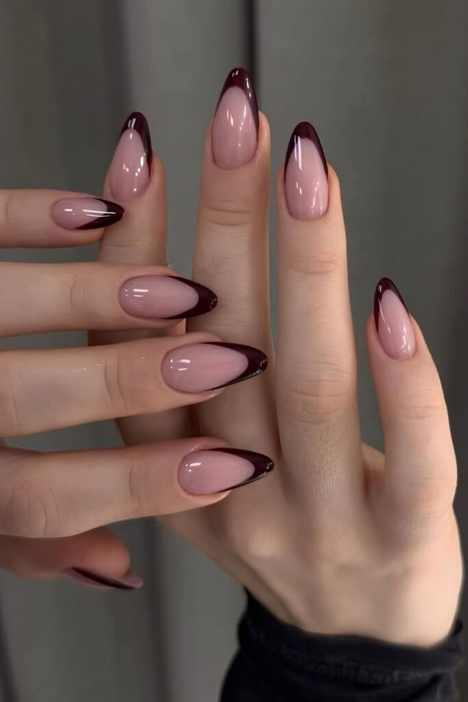 Burgundy French tip nails