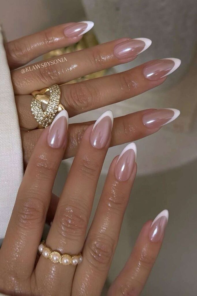 Chrome French tip nails