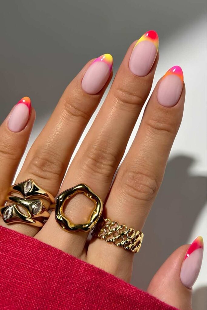 Colorful aura French nails