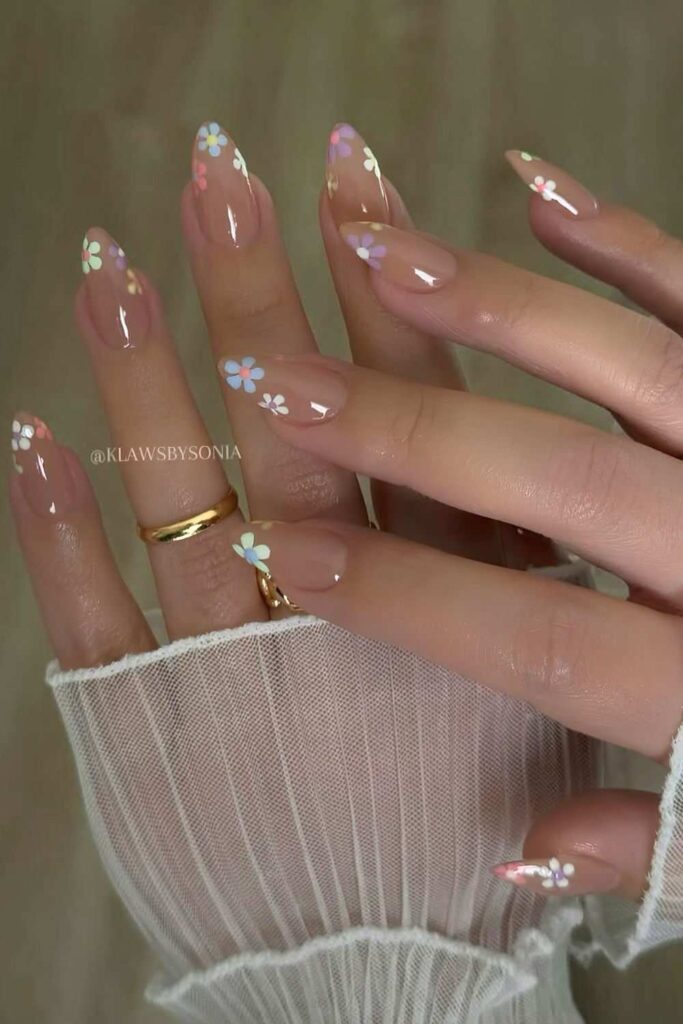 Floral French nails