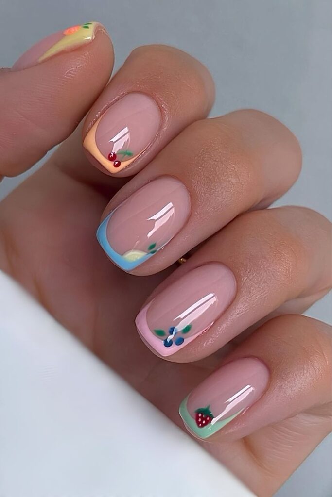 Fruity French nails with colorful tips